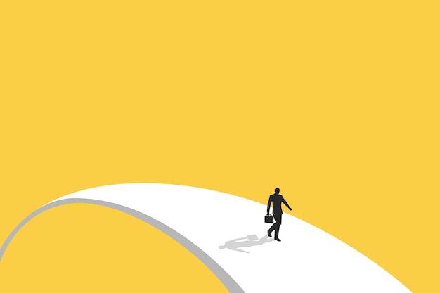 Geschäftsmann folgt einem Weg für Geschäftsmöglichkeiten, visionäre Führung, verschiedene Geschäftsrouten, Symbol für Ehrgeiz, Motivation und einen langen Weg, der vor uns liegt