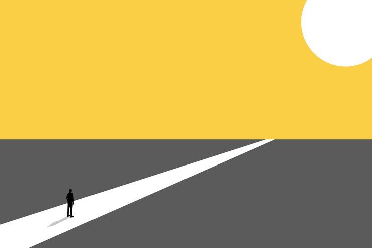Vektor geschäftsmann folgt einem weg für geschäftsmöglichkeiten visionäre führung verschiedene geschäftswege symbol für ehrgeizige motivation und einen langen weg in die zukunft