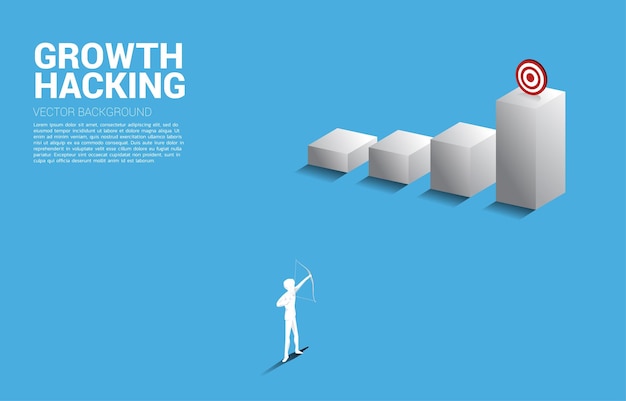 Geschäftsmann im Anzug schießt den Pfeil zum Ziel auf Wachstumsdiagramm Geschäftskonzept des Marketingziels und des Kunden