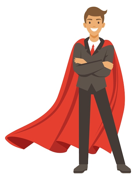 Geschäftsmann im roten umhang superhelden-unternehmensarbeitercharakter