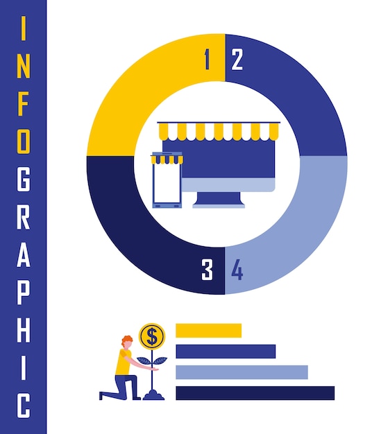 Geschäftsmann pflanzenmünze online kreisdiagramm infographik geschäft