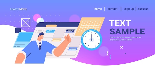 Geschäftsmann, planungstag, terminplanung auf der online-kalender-landingpage