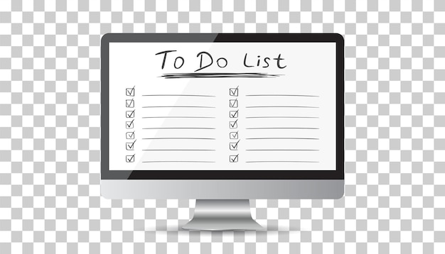 Geschäftsmann To Do Liste Checkliste mit Computer Flache Vektorillustration des Checklistensymbols