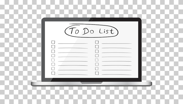 Geschäftsmann To Do Liste Checkliste mit Laptop-Computer Flache Vektorillustration des Checklistensymbols