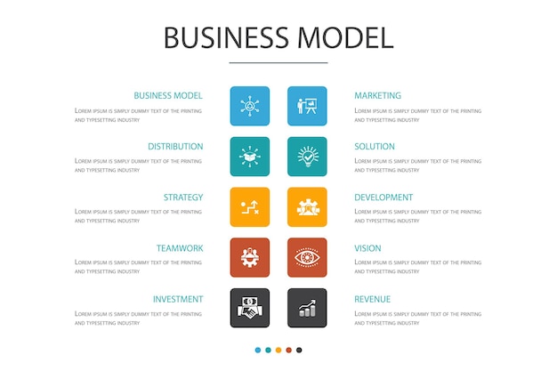 Geschäftsmodell infografik 10 optionskonzept. strategie, teamwork, marketing, lösung einfache symbole