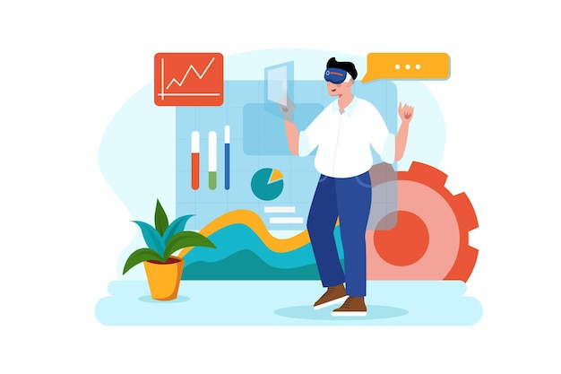 Geschäftsperson, die mit VR Tech arbeitet
