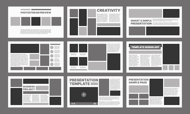 Geschäftspräsentation Webseitenvorlagen einfaches ui-Layout mit Platz für persönliche Textteiler Schaltflächen Benutzertitel Container und Rahmen grelles Vektordesignprojekt