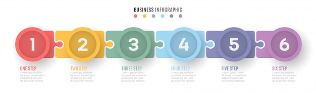 Geschäftsprozess timeline infografiken mit 6 schritten.