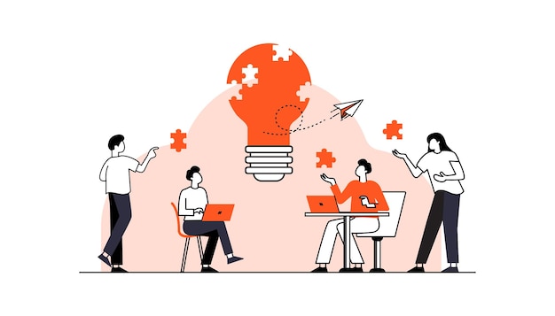 Geschäftsteam, das Puzzle isolierte flache Vektorillustrationskarikaturpartner zusammensetzt