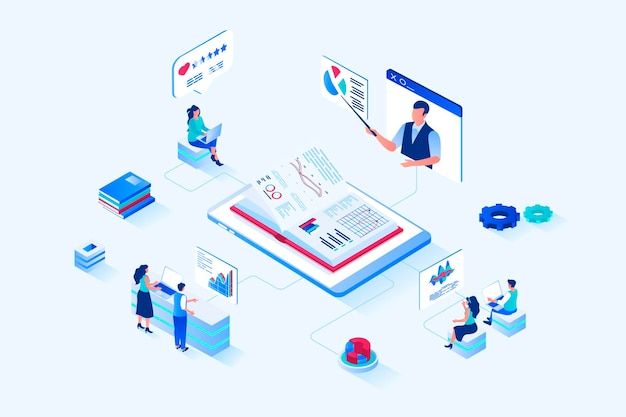 Geschäftstraining isometrisches 3D-Webdesign Vektor-Web-Illustration
