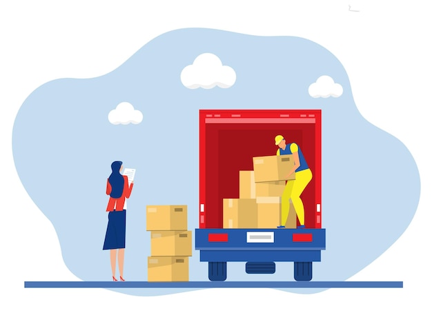 Geschäftstransport lieferlader entladen kistenlastwagen liefern logistischen transport