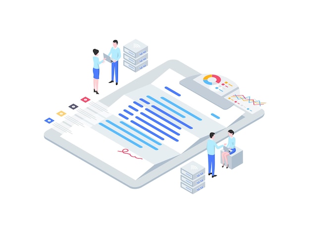 Geschäftsvertrag isometrische Illustration. Geeignet für mobile Apps, Websites, Banner, Diagramme, Infografiken und andere grafische Elemente.