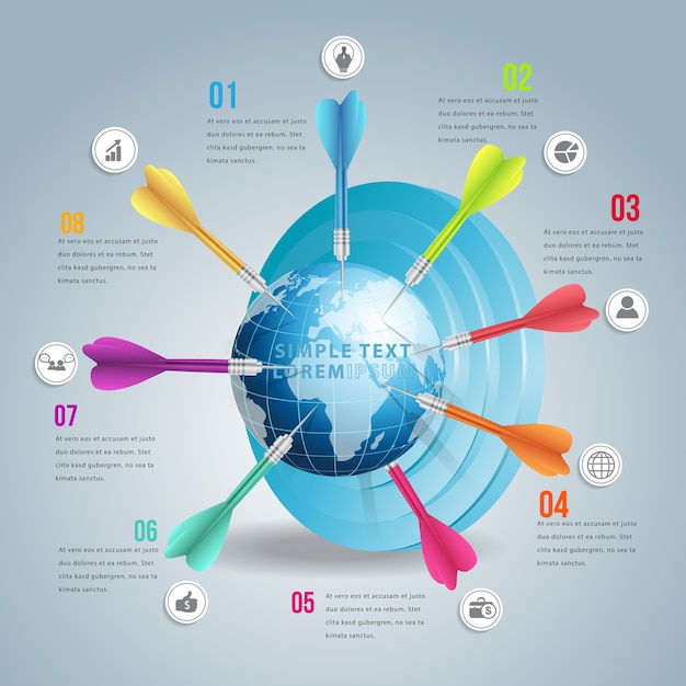 Geschäftsweltzielmarkt infographic mit farbpfeil.