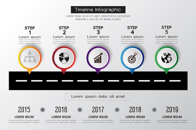 Geschäftszeitleiste Organisation Straßenkarte Infografik Entwurfsvorlage Vektor-Illustration