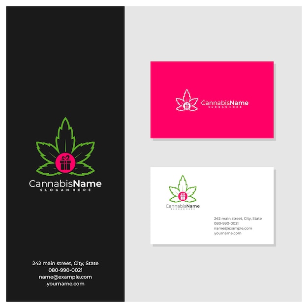 Geschenk-cannabis-logo mit visitenkartenvorlage kreative cannabis-logo-designkonzepte