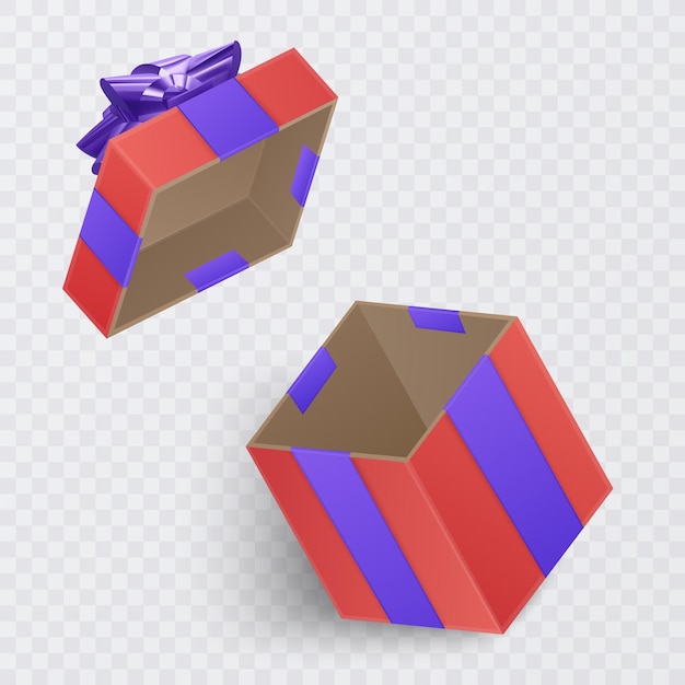 Geschenkbox mit lila Schleife, quadratische Geschenkbox mit Schleife und Schleife isoliert auf weiß, Vektorformat