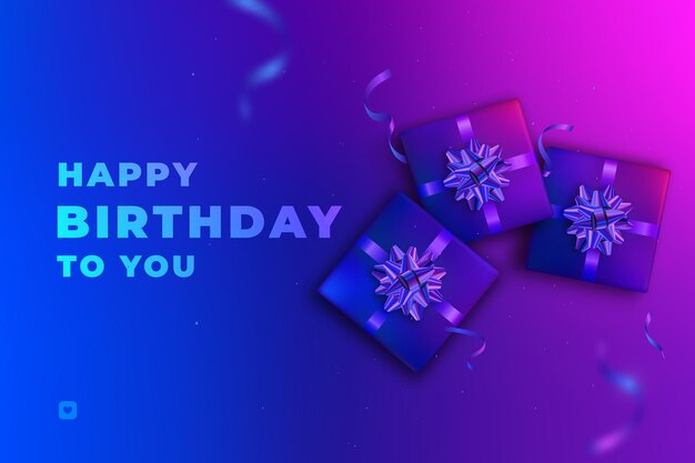 Vektor geschenke mit blauen und rosa neonfarben und happy birthday text auf neonfarbener oberfläche