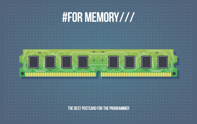 Geschenkkarte mit ddr ram speichermodul. ram-speicherkarten des computers. elektronische tafel im cartoon-stil.