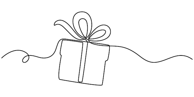 Geschenkkiste kontinuierliche Zeichnung mit einer einzigen Zeile mit Bandbogen-Vektorillustration Geschenkkarte