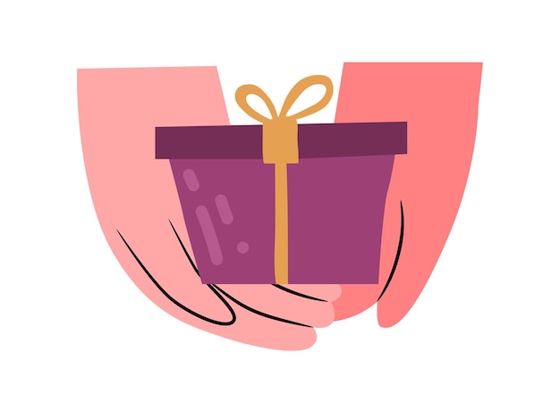 Geschenkkiste mit Band in den Händen
