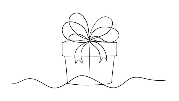 Geschenkkiste mit kontinuierlicher Linienkunst, isoliert auf weißem Hintergrund
