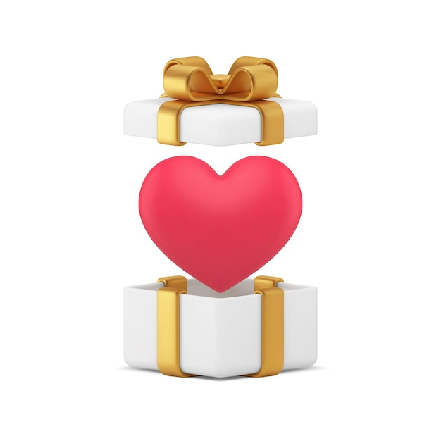 Geschenkkiste mit rotem Herz Valentinstag Gratulationen verliebte Feier 3D-Ikonen realistischer Vektor