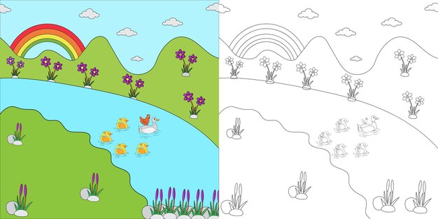 Vektor geschichte von henne und ente ausmalen