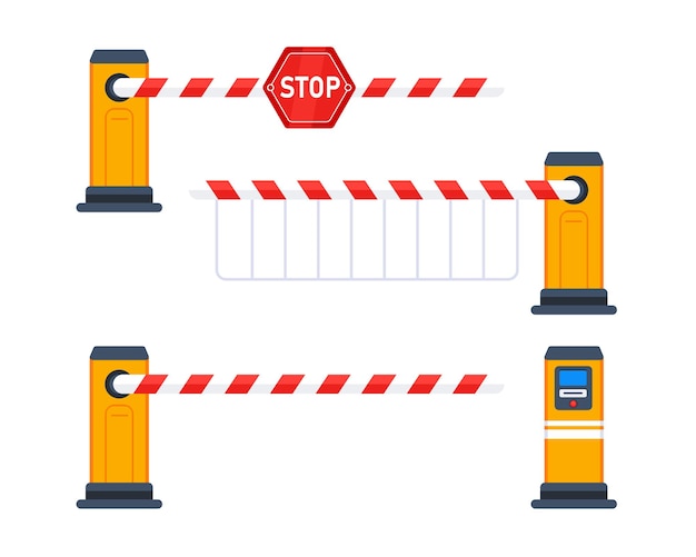 Geschlossene Autobarrieren mit Stoppschild Automatische Parktorbarriere Vektorillustration