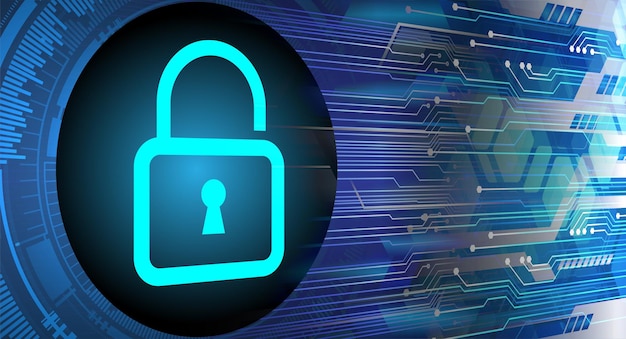 Geschlossenes Vorhängeschloß auf digitaler Hintergrundnetzsicherheit