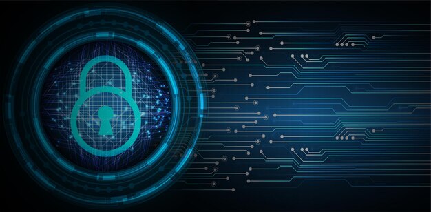 Geschlossenes Vorhängeschloß auf digitaler Hintergrundnetzsicherheit