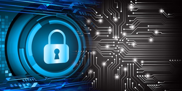 Geschlossenes Vorhängeschloss für Cybersicherheit im digitalen Hintergrund
