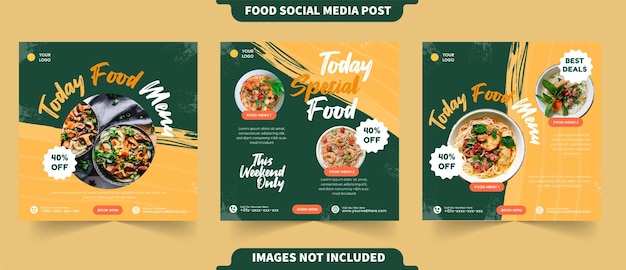 Geschmackvolles Essen, köstliches Menü und Restaurantpromo für Instagram und soziale Medien, Postsammlung mit bearbeitbarem Foto-Template