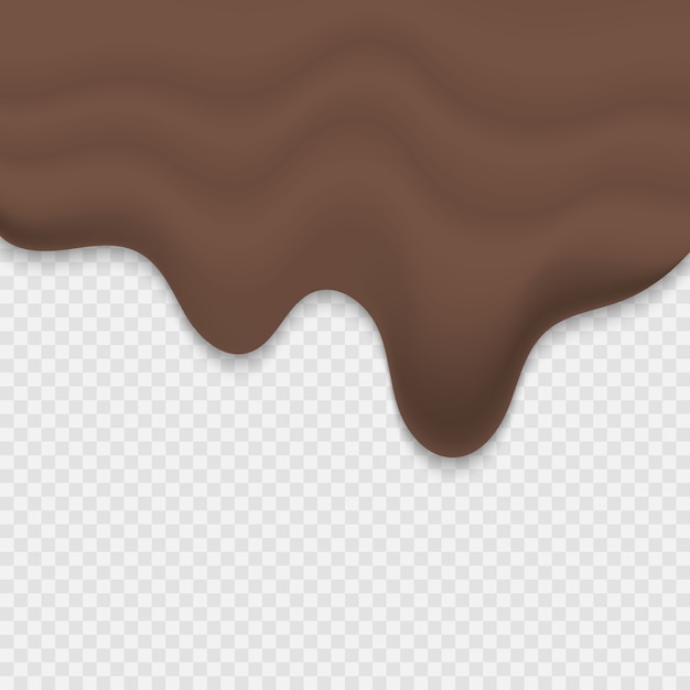 Geschmolzene schokolade tropft auf transparentem hintergrund
