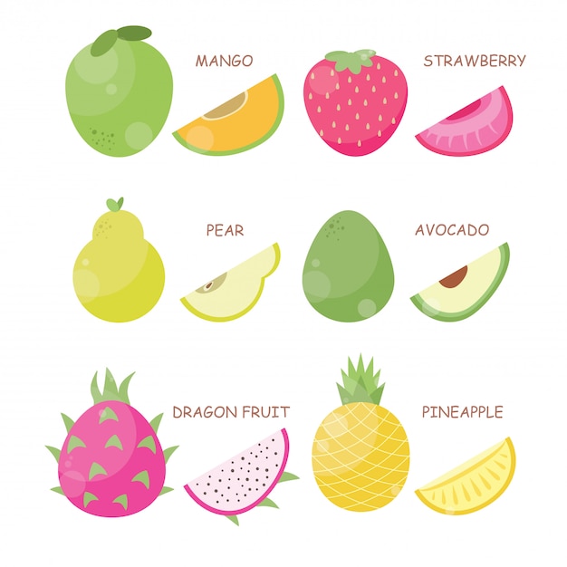 Geschnittener fruchtvektor-illustrationssatz