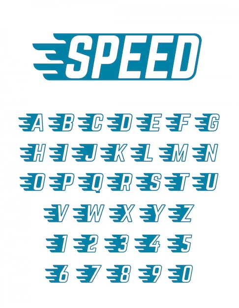 Geschwindigkeit fliegen vektor alphabet. schnelle symbolschrift für rennwagen-team, retro-poster und sportbekleidung