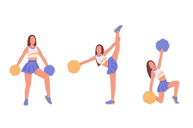 Gesellschaft gesichtsloser sportlicher Mädchen in Sportbekleidung, die Bewegungen üben Cheerleader-Trupp tanzt auf weißem Hintergrund mit Pompons in den Händen Vektorillustration