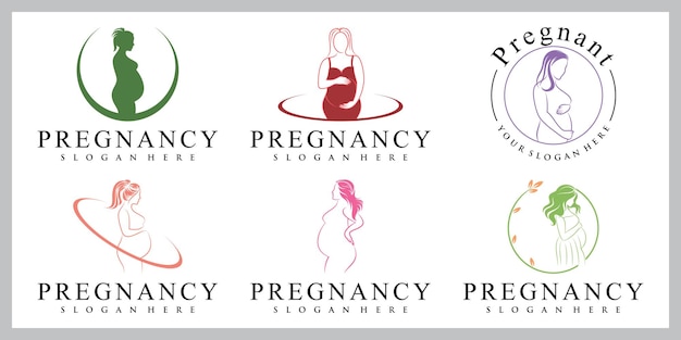 Gesetzte logoschablone der schwangeren frau mit kreativem einzigartigem konzept
