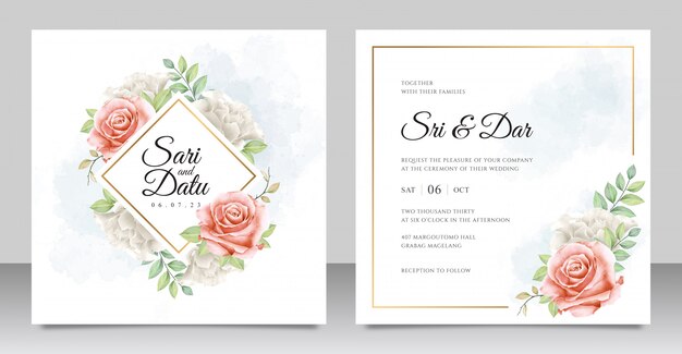 Gesetzte schablone der aquarellblumenhochzeitseinladungskarte