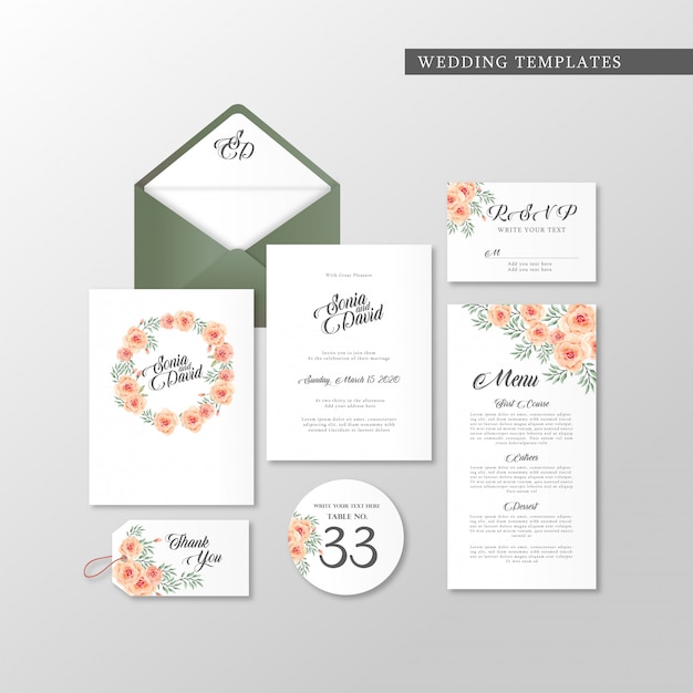 Gesetzte Schablone der Hochzeitseinladung mit schöner Blume