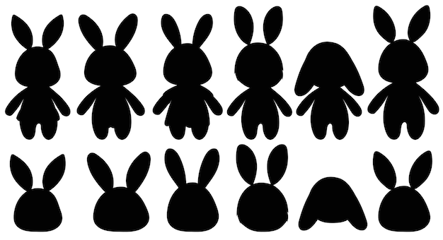 Vektor gesetzte silhouette der kaninchenkarikatur auf weißem hintergrund lokalisierter vektor