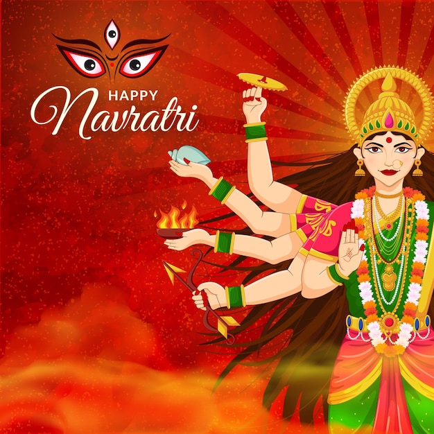 Gesicht der Göttin Durga Shubh Navratri Festival Happy Dussehra und Durga Puja