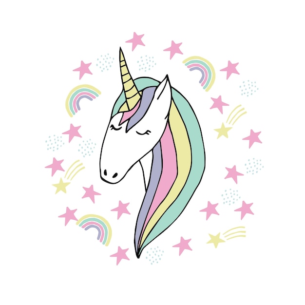 Gesicht Einhorn Doodle Farbe 2