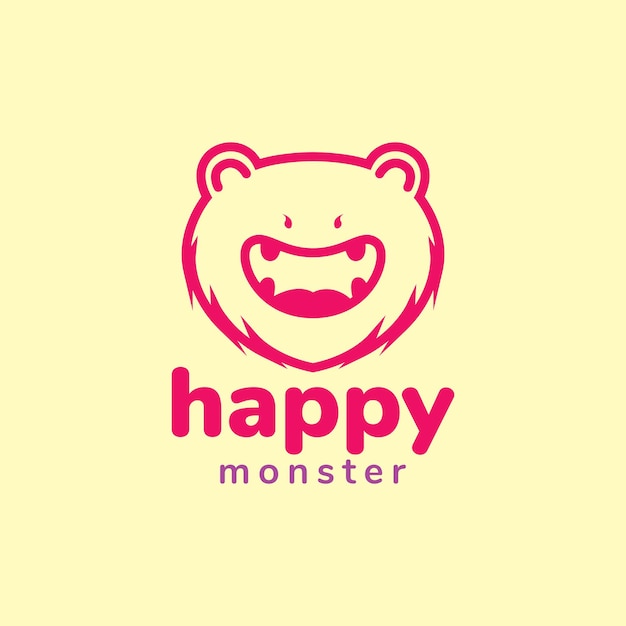 Gesicht monster lachen linie logo design vektorgrafik symbol symbol zeichen illustration kreative idee