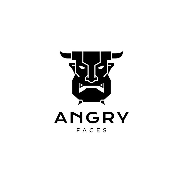 Vektor gesicht schwarz wütend böse gehörnte logo-design