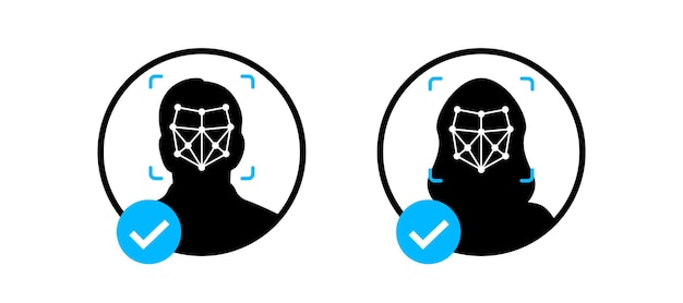 Vektor gesichts-id-symbol gesichts-identifikation identifizierung einer person gesichts-scanning-prozess biometrische überprüfung gesichtserkennungssystem identifikation gesichtsidentitätserkennung vektorillustration