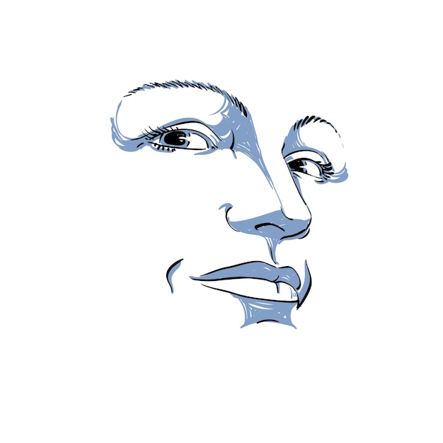 Vektor gesichtsausdruck, handgezeichnete illustration des gesichts eines mädchens mit emotionalen ausdrücken. schöne merkmale des damengesichts. traurige frau, traurige maske.