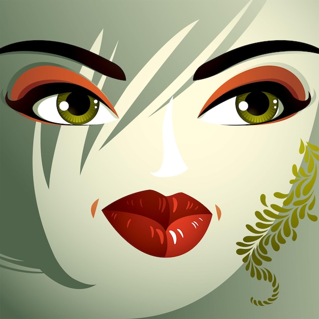 Gesichtsgefühle einer jungen hübschen Frau mit einem modernen Haarschnitt. Kokettes Damengesicht, ausdrucksstarke menschliche Augen, Lippen und Locken.