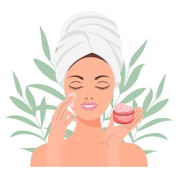 Gesichtspflege Eine Frau kümmert sich um ihre Haut, kosmetische Masken, Pflaster, Creme, Lotion, Seife, Gesicht