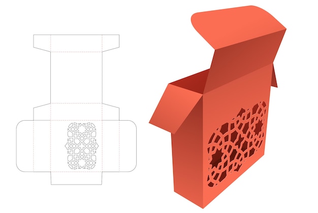 Gestanzte schablone für verpackungsboxen und 3d-modell