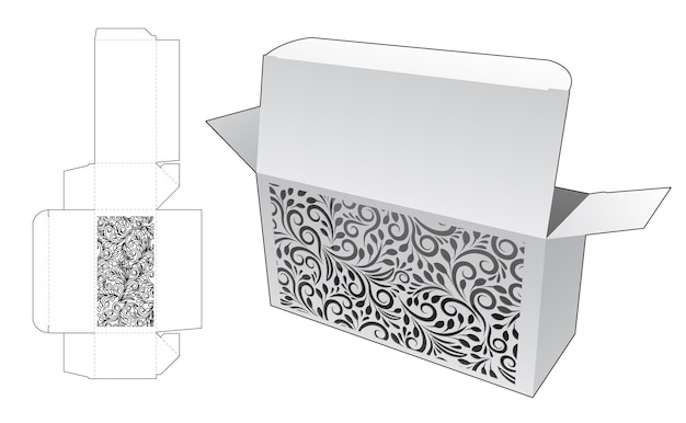 Gestanzte schablone mit musterbox und 3d-modell